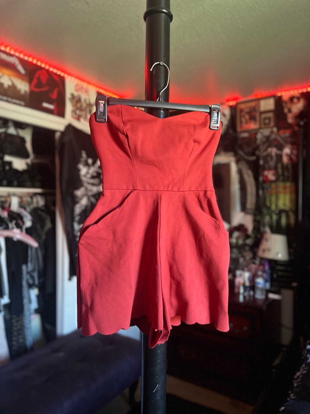 Red Strapless Romper - Picture 2 of 6